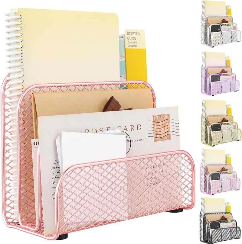 gianotter Mail Organizer Countertop, Metal File Holder with 3-Slot, Rose Gold Desk Accessories & Workspace Organizers (Rose Gold) - Image 1